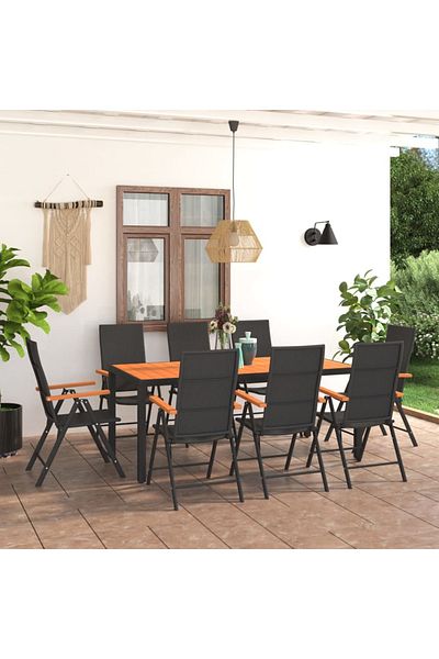 vidaxl 9 Piece Garden Dining Set Black and Brown