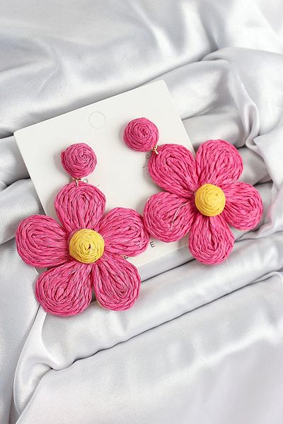 Clariss Bfs Brass Pink Daisy Model Gold Color Women's Straw Earrings
