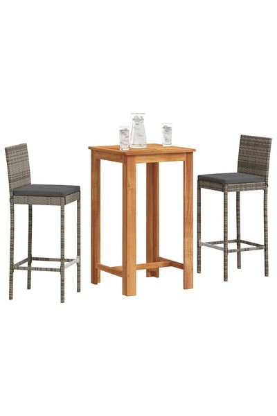 vidaxl 3 Piece Garden Bar Set Gray Solid Wood Acacia and Poly Rattan