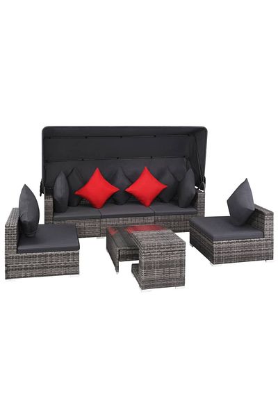 vidaxl 7 Piece Garden Lounge Set with Cushions Poly Rattan Gray