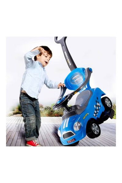 rexa 3-in-1 Baby Push Car with Steering Wheel & Handle - Blue Ride-On Toy