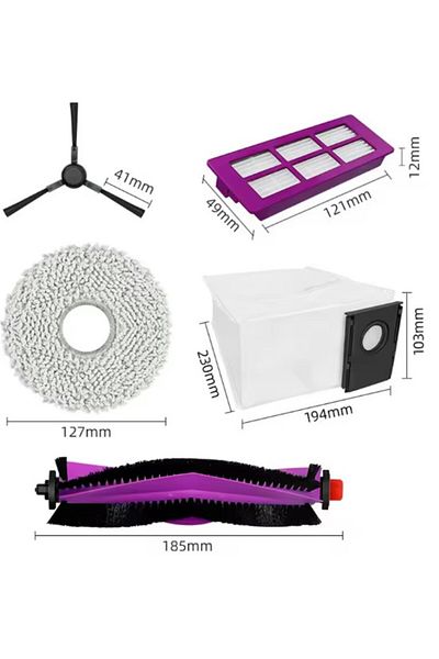 Homidea Midea V15 Spare Parts kit: 1x Side Brush, 2x Mop Pad, 1x Roller Brush, 1x Filter, 1x Dust Bag