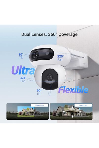 EZVIZ كاميرا مراقبة لاسلكية HB90+8W تعمل بالطاقة الشمسية بدقة 4 ميجابكسل + 4 ميجابكسل مع بطارية 10400 مللي أمبير في الساعة، باللون الأبيض