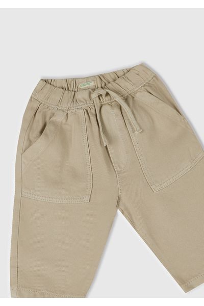 United Colors of Benetton Baby Ecru Logo Detailed Elastic Waist Drawstring Patch Pocket Trousers
