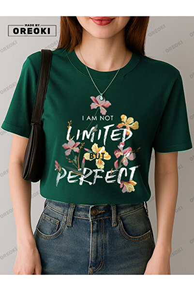 EFFRENATU تي شيرت بناتي من القماش القطني المطبوع I'm Perfect باللون الأخضر ال...