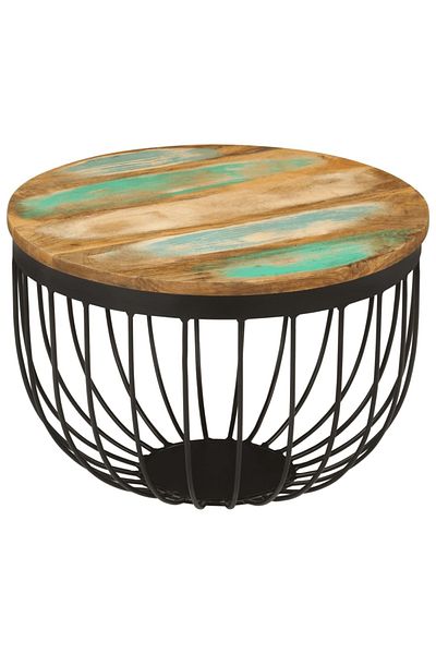 vidaxl Coffee Table Ø50x35 cm Solid Wood Reclaimed and Steel