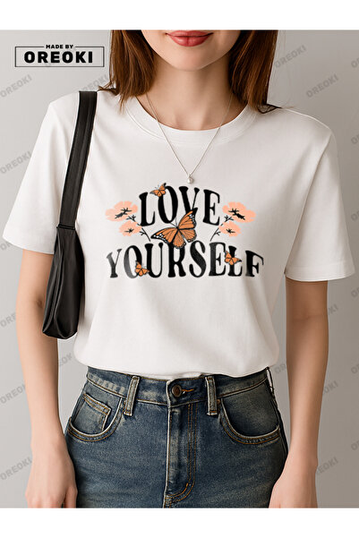 EFFRENATU Λευκό μπλουζάκι για κορίτσια από βαμβακερό ύφασμα με στάμπα Self Love