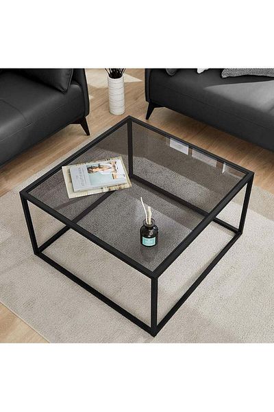 AGD Glass Coffee Table, Modern Simple Square Coffee Table 27.6 x 27.6 x 15.7 Inch for Living Room, G