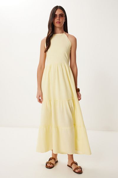 Lovelyİstanbul Halter Neckline Flounced Summer Linen Dress