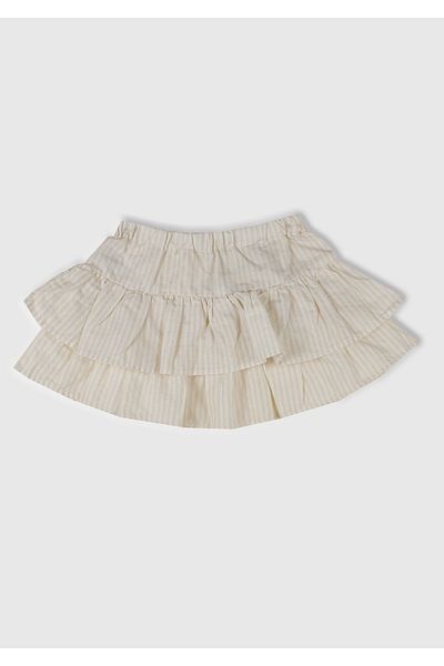 United Colors of Benetton Girl's Ecru Fully Printed Layered Skirt with Elastic Waist