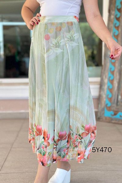 İnce Topuk Patterned Chiffon Skirt 5Y470