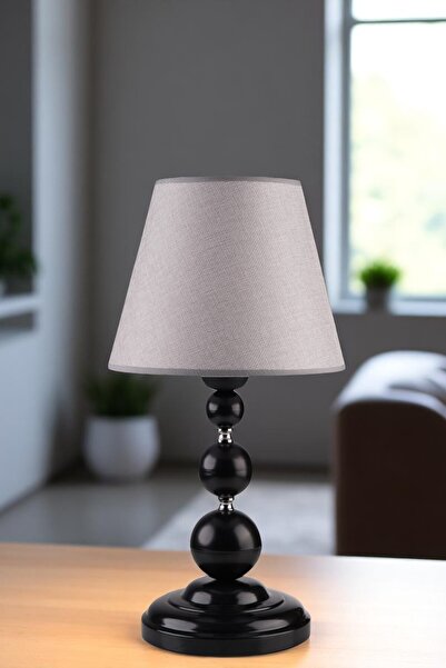 Lumexx Hayal Black Pyramid Wicker Table Lamp with Gray Lamp Shade