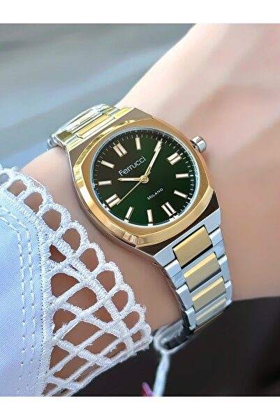 Ferrucci Milano Kadın Kol Saati – Metal Kordonlu Yeşil Kadranlı, Analog Quartz