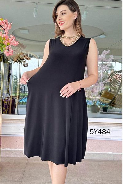 İnce Topuk V-Neck Pocket Sandy Dress 5Y484