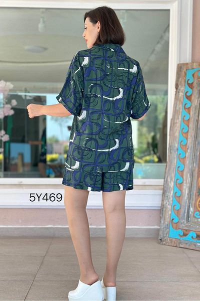 İnce Topuk Patterned Shirt Shorts Set 5Y469