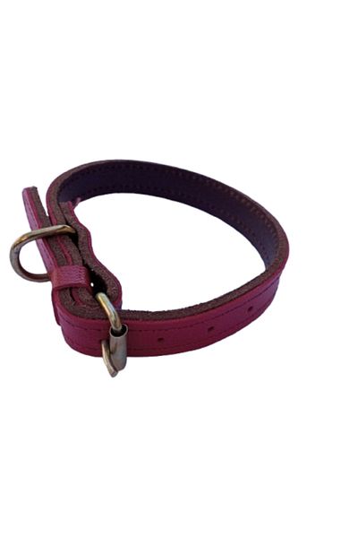 OEM Zgardă dublă, roșu granat, 2 cm, din piele naturală, pentru câini, reglabilă 30-39 cm
