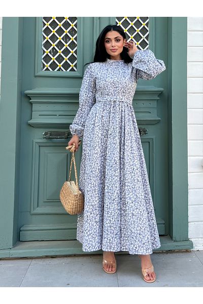 KÜÇÜĞÜM BUTİK Φόρεμα Hijab Grey Daisy Poplin Flared