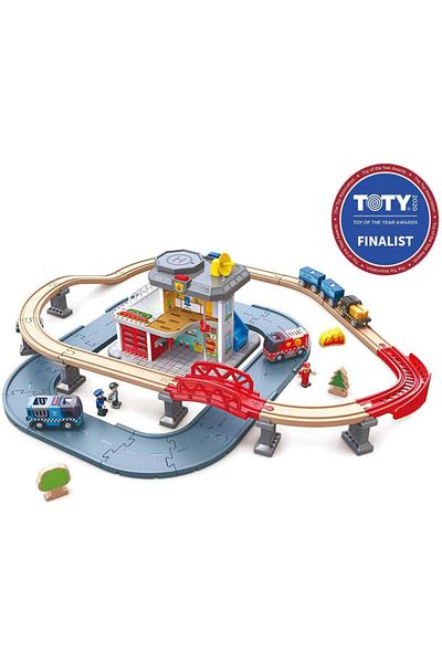 Hape Train set with police and fire station