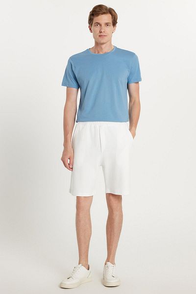 Tudors Men's Regular Fit Classic Cut 3-Pocket White Shorts with Elastic Waist