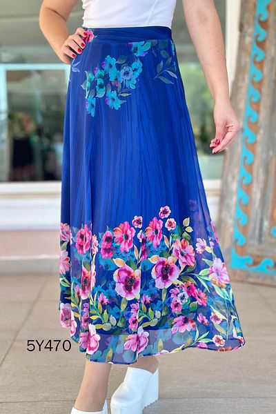 İnce Topuk Patterned Chiffon Skirt 5Y470