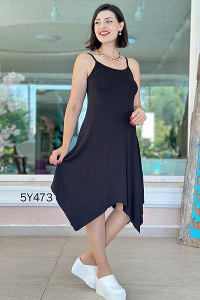 İnce Topuk Asymmetrical Cut Dress with Rope Strap 5Y473