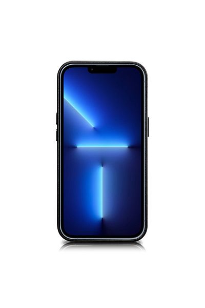 ICARER Husă din piele naturală pentru iPhone 14 MagSafe Case, neagră