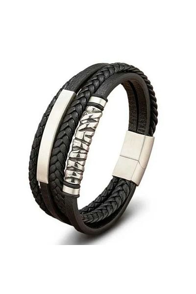 OEM Brățară Vikingă din Piele și Oțel Inoxidabil pentru Bărbați, Stil Modern, Neagră