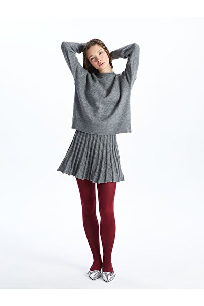 LC Waikiki Lcw Vision Gray Women's Elastic Waist Plain Knitwear Skirt