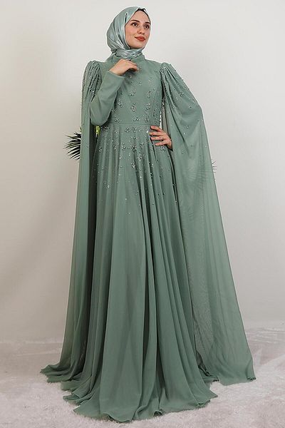 GİYZAMİLA Mina Beaded Evening Dress Mint