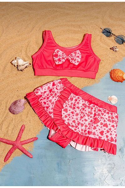 ZUZUNGA Top Bow Bottom Ruffle Hem Detail Girls Swimwear Bikini Set
