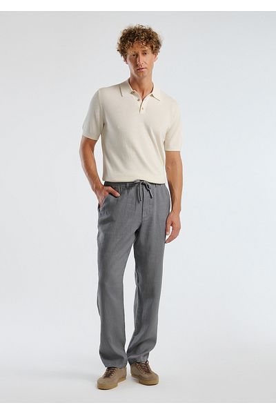 United Colors of Benetton Men's Gray 100% Linen Drawstring Waist Trousers