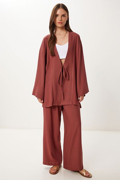Lovelyİstanbul Linen Bottom-Top Set with Tie Detail
