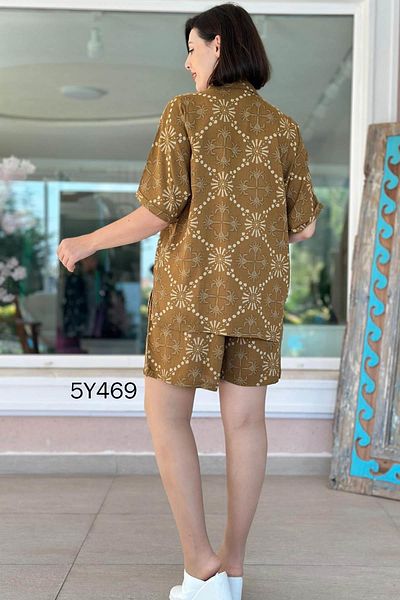 İnce Topuk Patterned Shirt Shorts Set 5Y469