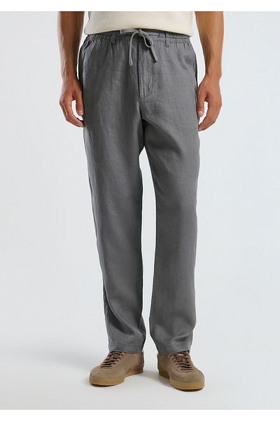 United Colors of Benetton Men's Gray 100% Linen Drawstring Waist Trousers