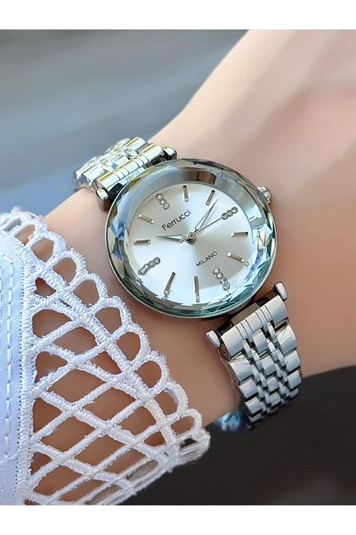 Ferrucci Milano Women's Wristwatch – Cut Glass, Stone Dial, Silver Color Metal Band