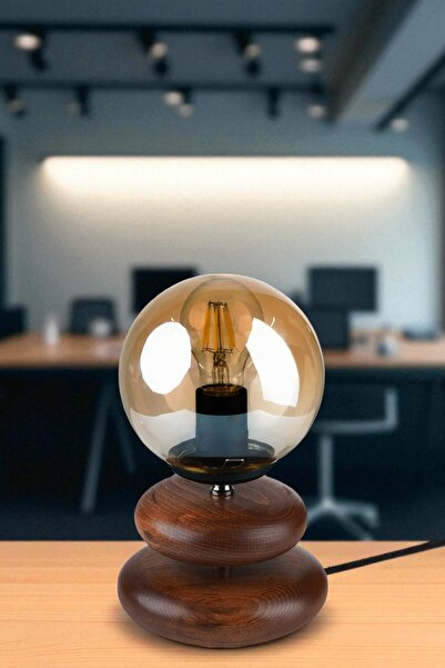 Lumexx Mars Walnut Honey Glass Table Lamp