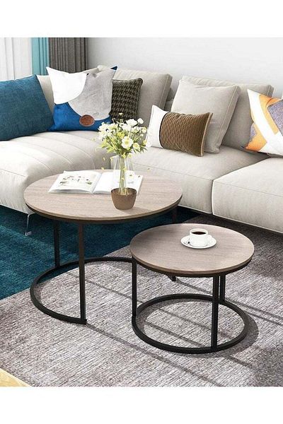 AGD Modern Nesting Round Coffee Table Set of 2 Pieces for Living Room Balcony Garden Etc
