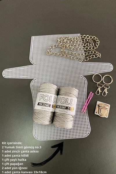 BD fold yarn Canvas Bag Knitting Kit 45X21 cm Silver Lurex Polyester Macrame No.3 Lurex Thread
