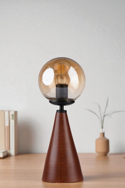 Lumexx Juno Walnut Honey Glass Table Lamp