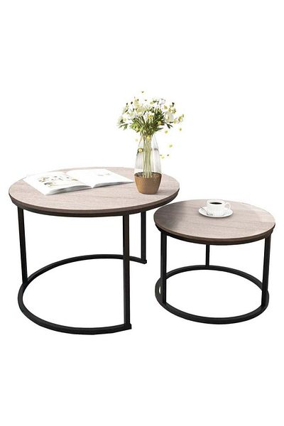 AGD Modern Nesting Round Coffee Table Set of 2 Pieces for Living Room Balcony Garden Etc, Round Coffee T