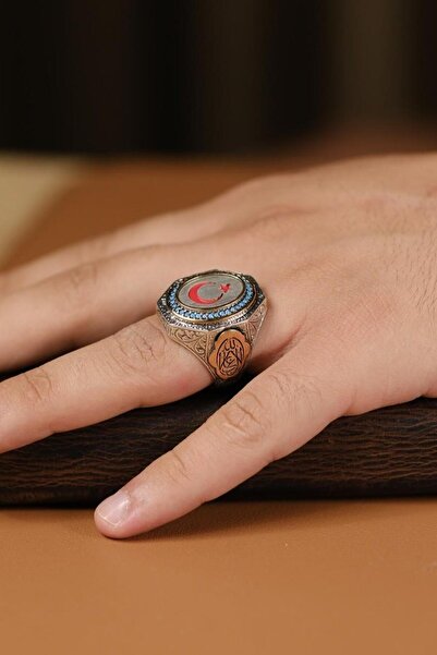 dergah tesbih Ayyıldız Tasarım El İşçiliği 925 Ayar Gümüş Yüzük ( La Galibe İllallah)