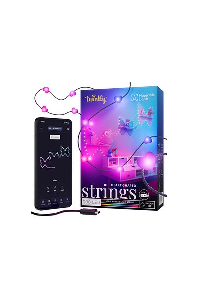 Twinkly Candies 200 diod LED RGB w kształcie serca, zielony przewód, USB-C|Twinkly