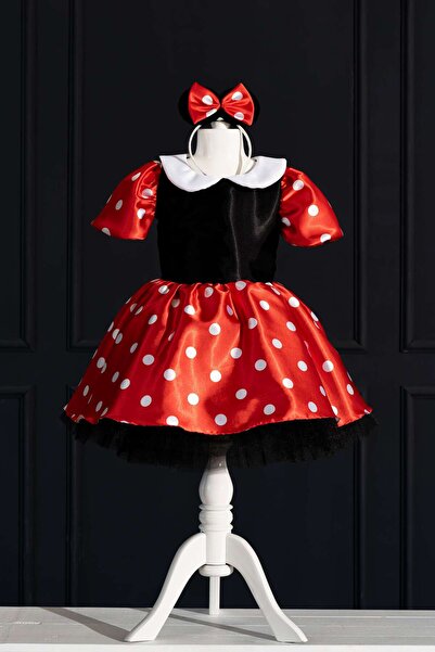YAĞMUR KOStütüM Kız Çocuk Minnie Mouse Puantiyeli Kırmızı Doğum Günü Elbisesi & Parti Kostümü Taç Hediye!!!