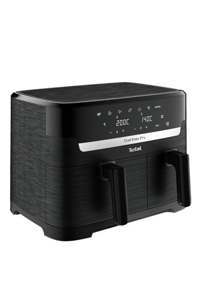 TEFAL Friteuză cu aer cald Dual Easy Fry Ey901n10, putere 2700w, 7 programe de gătit, 5,2l 3,1l, neagră