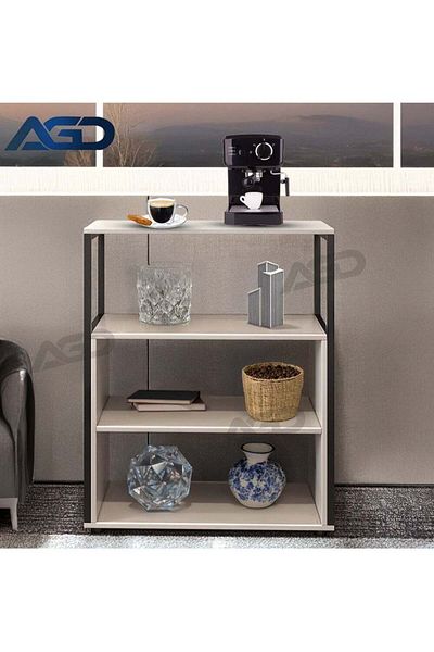 AGD Modern Entryway Table, Coffee Corner Table, Side Table, Bookshelf with 4 Wooden Shelves for All Your