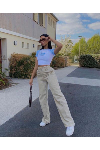 Shield Life Vizyon Palazzo High Waist Wide Leg Women's Jeans 100% Cotton Young Pants
