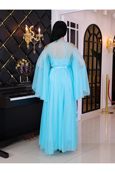 Limas lingerie Altın Taş İşlemeli Özel Tasarım 2 Parçalı uzun sabahlık