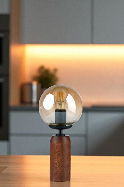 Lumexx Lole Walnut Honey Glass Table Lamp