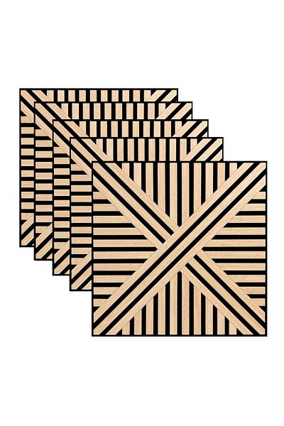 Naimeed Company Set de 5 panouri acustice decorative, MDF și fetru, Naimeed D6767, 60x60x1.8cm, stejar