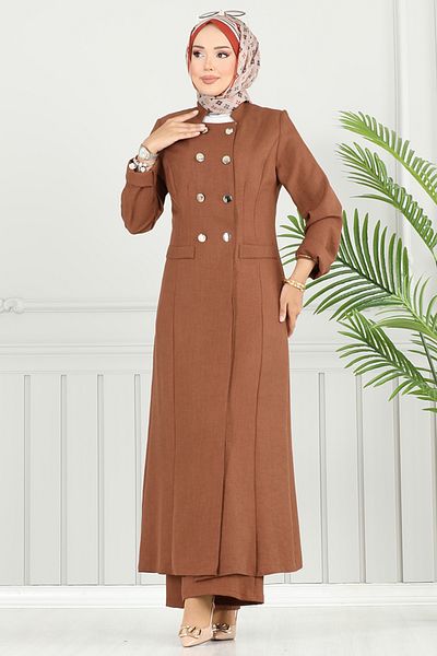 ModaMerve Half Button Detailed Suit 2701Sl890-M Brown